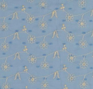 Dobby Voile mit Blumenstickerei, bleu